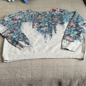 Floral Cascade Sweater - Gray and Teal